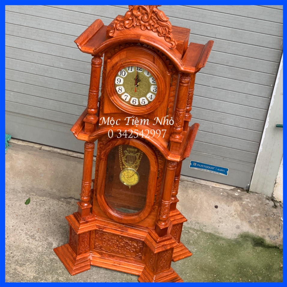 Đồng hồ cây trang trí phòng khách quả lắc gỗ hương cao 107cm