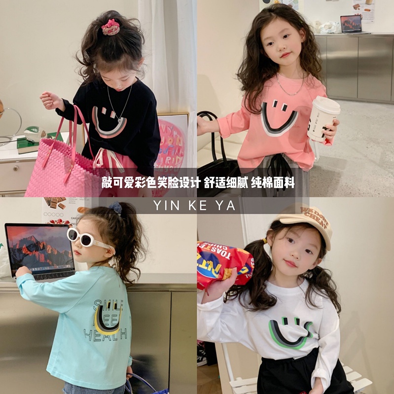 Áo Thun cotton Tay Dài Thời Trang Xuân Thu Cho Bé Gái