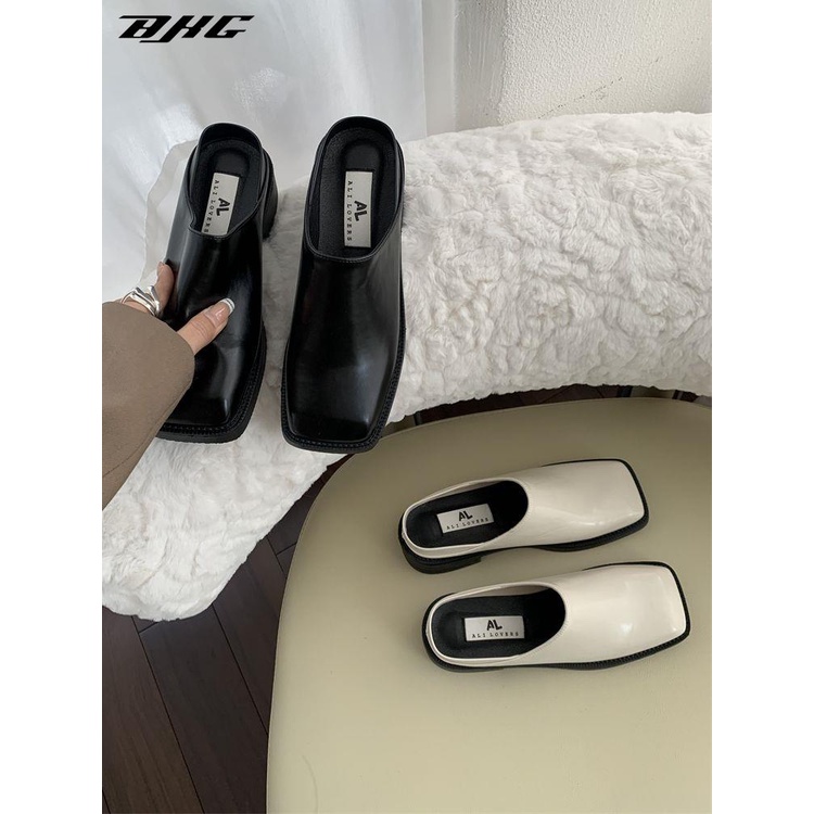 Dép Nữ Mũi Vuông Đế Dày Thời Trang Hàn Quốc Màu Đen