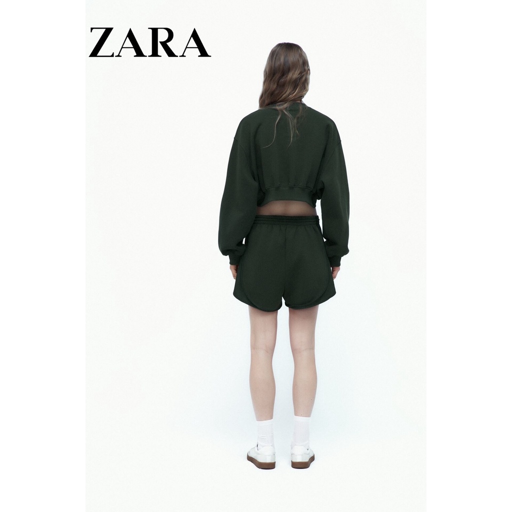 Bộ Áo Nỉ Dài Tay Cổ Tròn In Họa Tiết + Quần short Lưng Cao Thời Trang zara