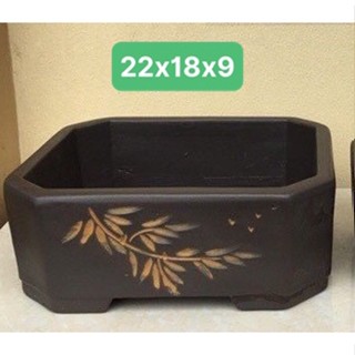 Chậu chữ nhật bonsai cây cảnh màu đen SP656
