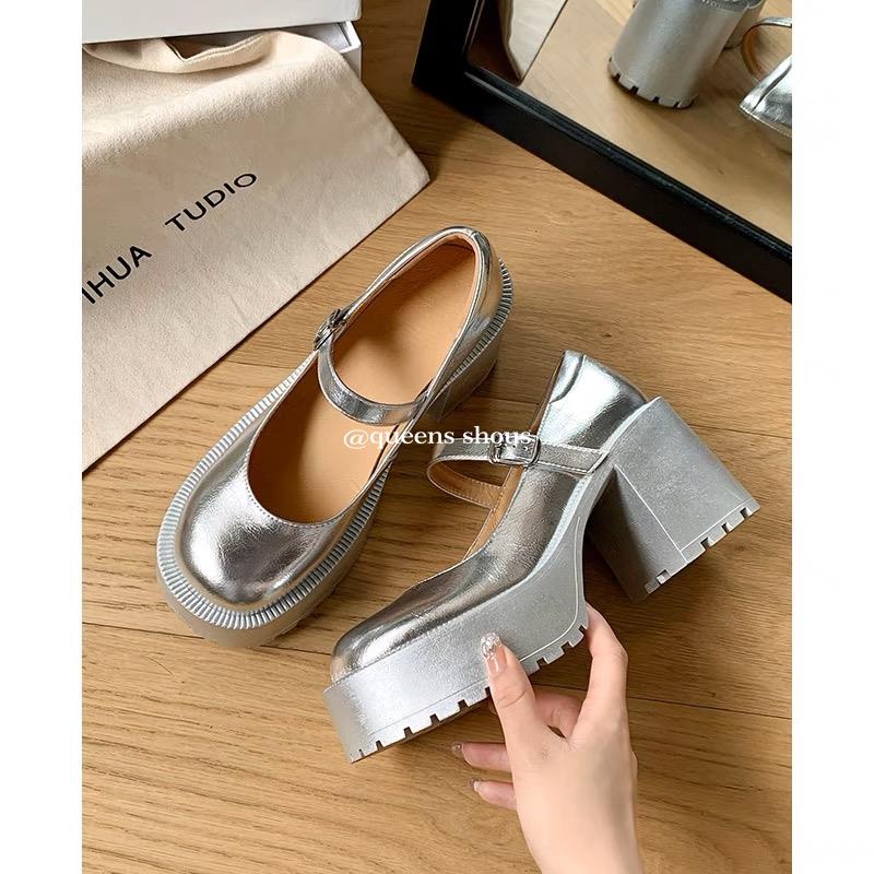 Mary jane Giày Da Cao Gót Đế Dày Thời Trang Anh Quốc Cho Nữ