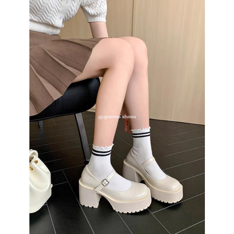 Mary jane Giày Da Cao Gót Đế Dày Thời Trang Anh Quốc Cho Nữ