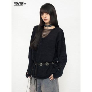 Áo sweater Dệt Kim Form Rộng Thiết Kế Lỗ Thời Trang Cho Nữ