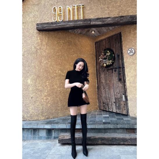 Jumsuit Nhung Đen Bigsize