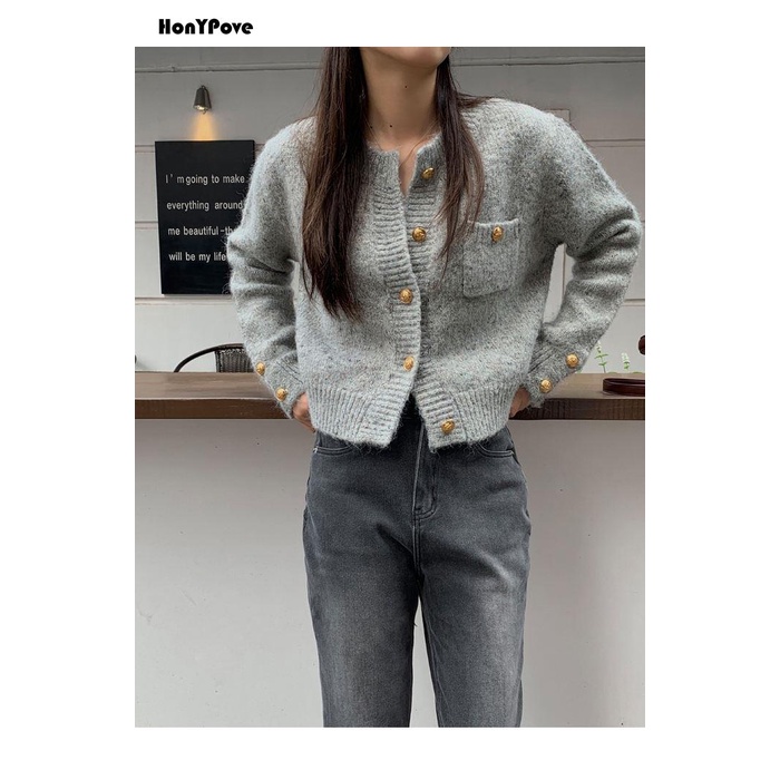 Honypove Áo Khoác cardigan Len Dệt Kim Phong Cách Thời Trang Mùa Thu Mới 2023