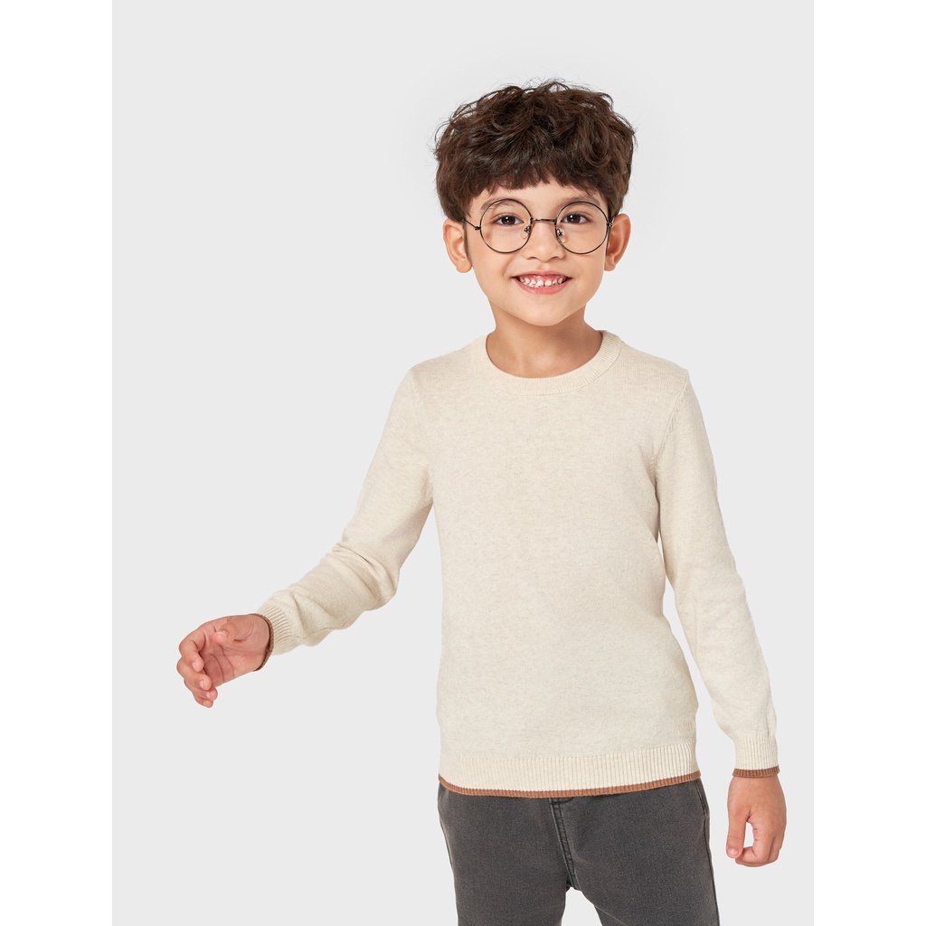 Áo len bé trai CANIFA dải tay cổ tròn cotton mỏng màu đen đỏ xám vàng xanh 2TE22W011