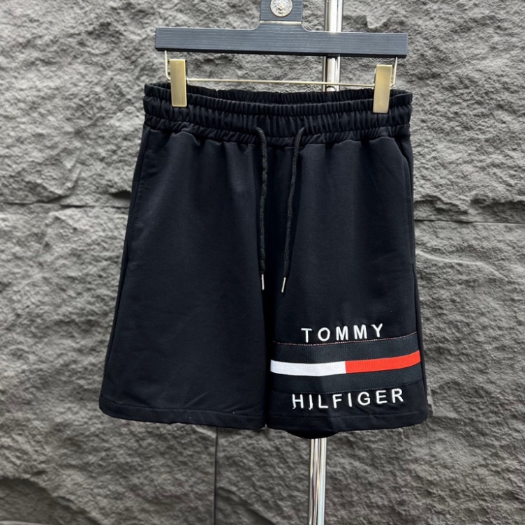 Quần đùi TOMMY hoạ tiết thêu kẻ ngang chữ chất vải dày dặn - Quần đùi nam nữ hot trend