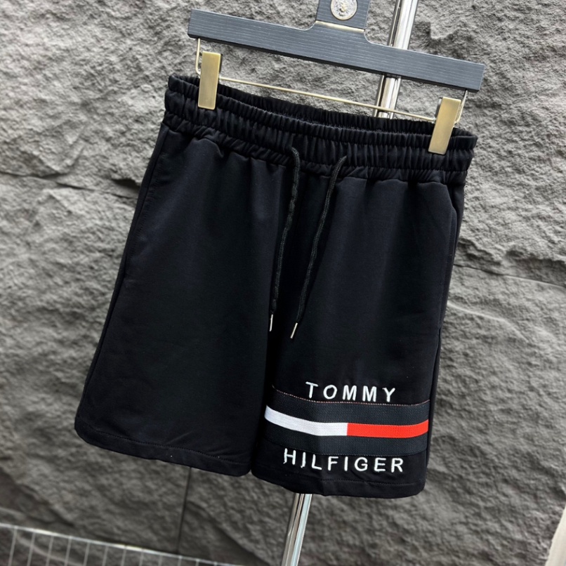 Quần đùi TOMMY hoạ tiết thêu kẻ ngang chữ chất vải dày dặn - Quần đùi nam nữ hot trend