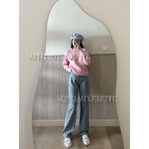 Áo len sweater thêu gấu form rộng QC cao cấp