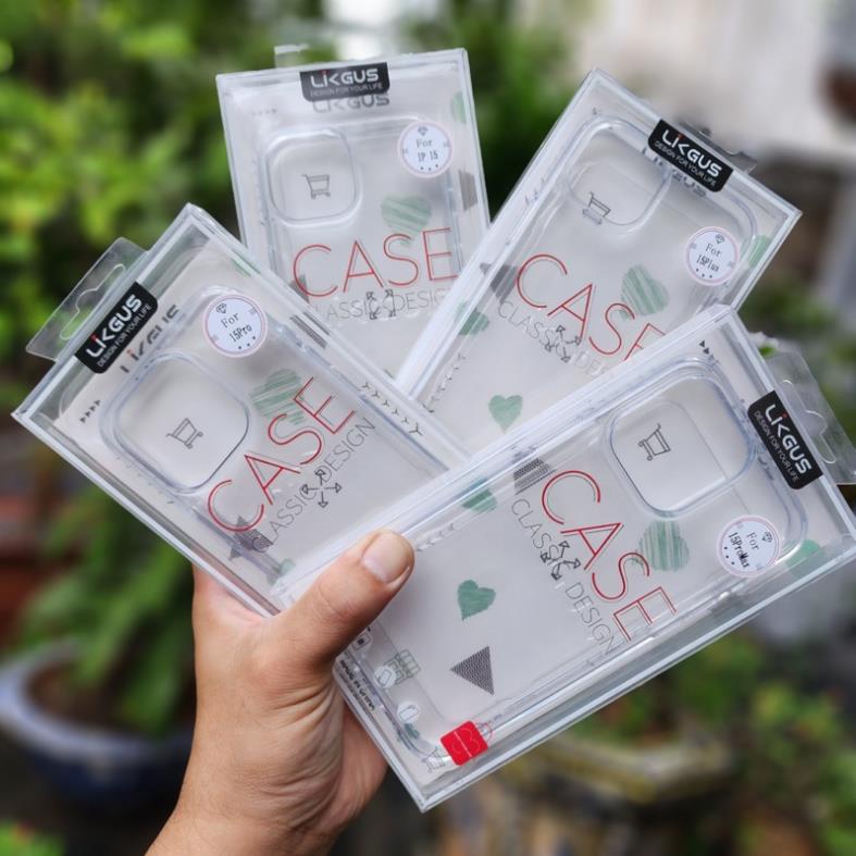 Ốp lưng iphone 15,15 Plus,15 Pro,15 pro max trong suốt LIKGUS Crystal chống ố vàng