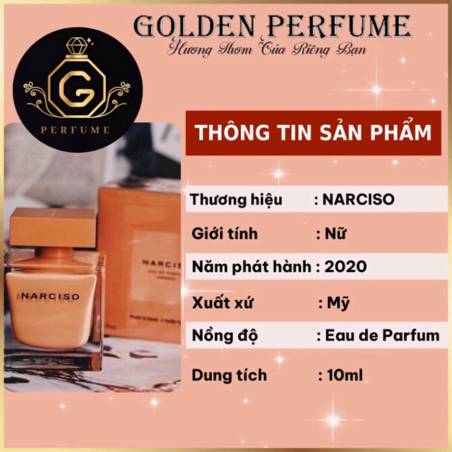 Nước Hoa Nữ Narciso Ambree edp, chính hãng chiết 10ml  - Golden Perfume