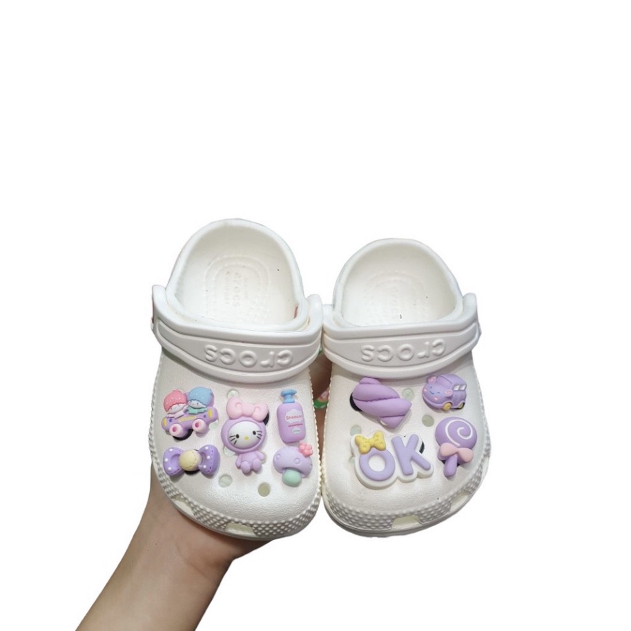 Depcrosss Sục cross cá sấu trắng full charm cho bé hàng xuất dư