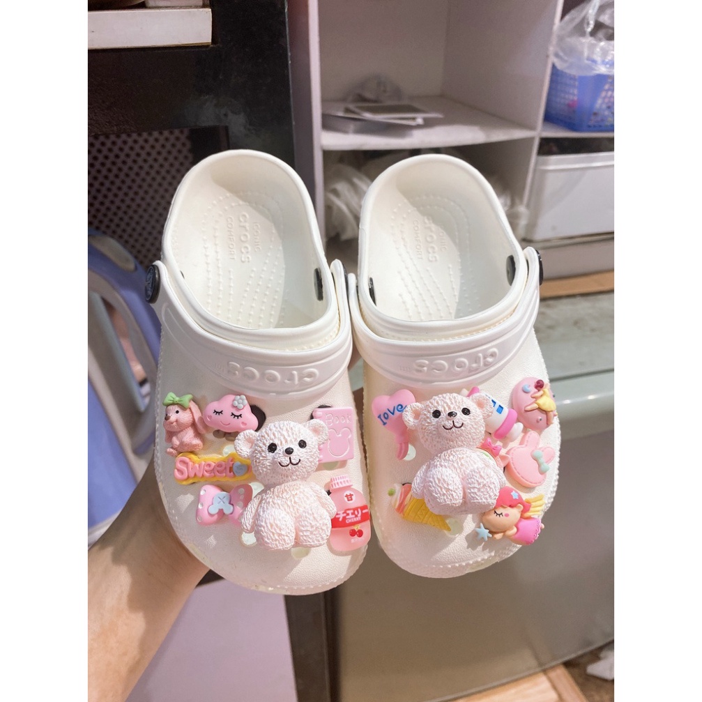 Depcrosss Sục cross cá sấu trắng full charm cho bé hàng xuất dư