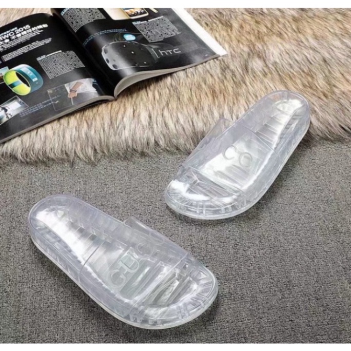 Dép nam nữ đẹp GUC.CI trong suốt quai ngang sành điệu, Dép lê xỏ ngón cá tính đế cao 3cm đúc chắc chắn êm chân