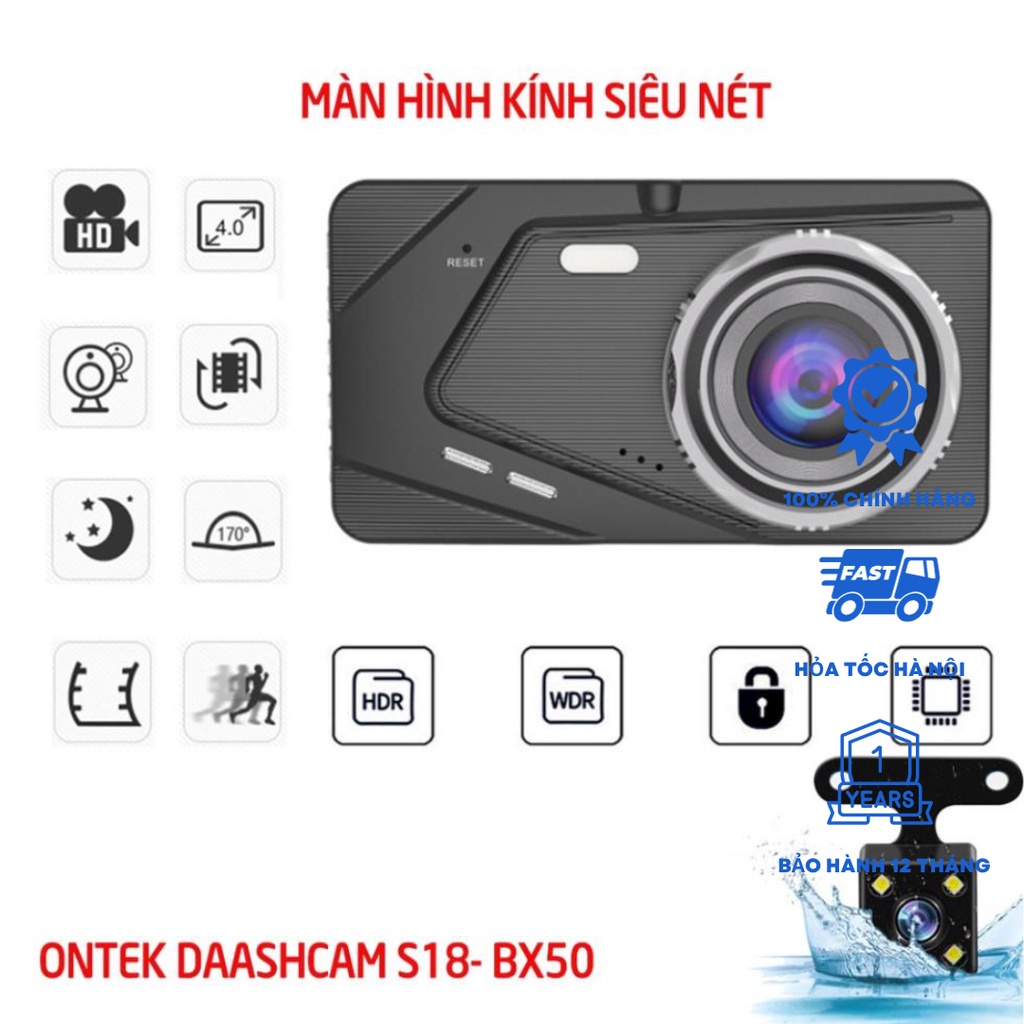 Camera hành trình ô tô ONTEKCO S18 trước và sau Full Hd 1080 siêu nét màn hình 4 inh ngôn ngữ Tiếng Việt | BigBuy360 - bigbuy360.vn