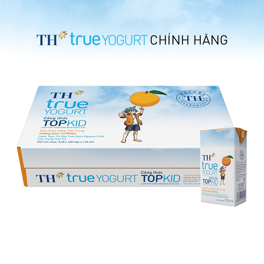 Thùng 48 hộp sữa chua uống tiệt trùng TOPKID hương cam tự nhiên TH True Yogurt 110ml (110ml x 48)