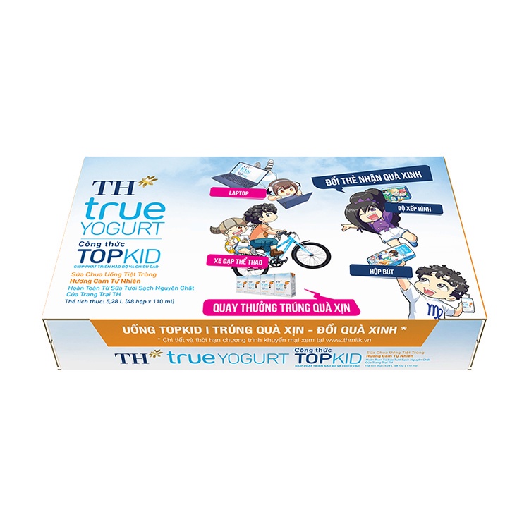 Thùng 48 hộp sữa chua uống tiệt trùng TOPKID hương cam tự nhiên TH True Yogurt 110ml