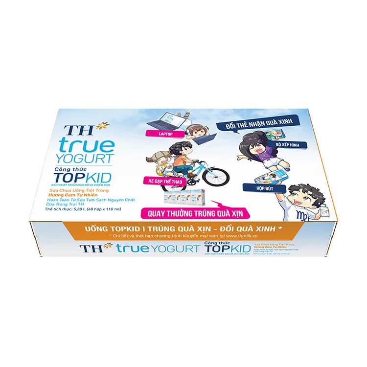 Thùng 48 hộp sữa chua uống tiệt trùng TOPKID hương cam tự nhiên TH True Yogurt 110ml (110ml x 48)