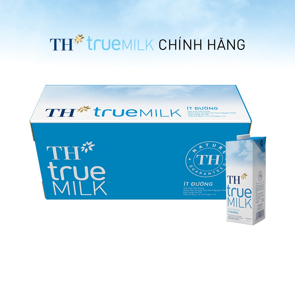 Thùng 12 hộp sữa tươi tiệt trùng ít đường TH True Milk 1L (1L x 12)