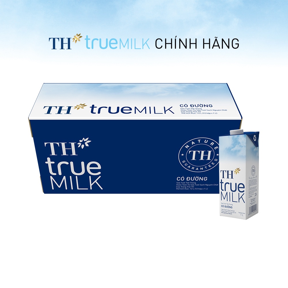 Thùng 12 hộp sữa tươi tiệt trùng có đường TH True Milk 1L (1L x 12)