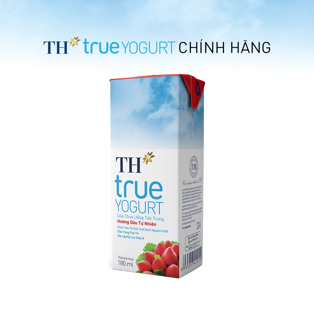 Thùng 48 hộp sữa chua uống tiệt trùng hương dâu tự nhiên TH True Yogurt 180ml (180ml x 48)