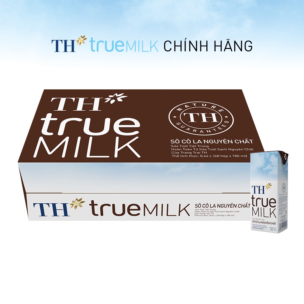 Thùng 48 hộp sữa tươi tiệt trùng sôcôla nguyên chất TH True Milk 180ml (180ml x 48)