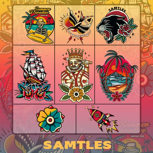 Xăm hình hình xăm 15 ngày chống nước Hình xăm màu Old School dán không thấm nước cho nam giới và phụ nữ, màu dầu lâu dài bán vĩnh viễn mỹ ghép cánh tay hoa