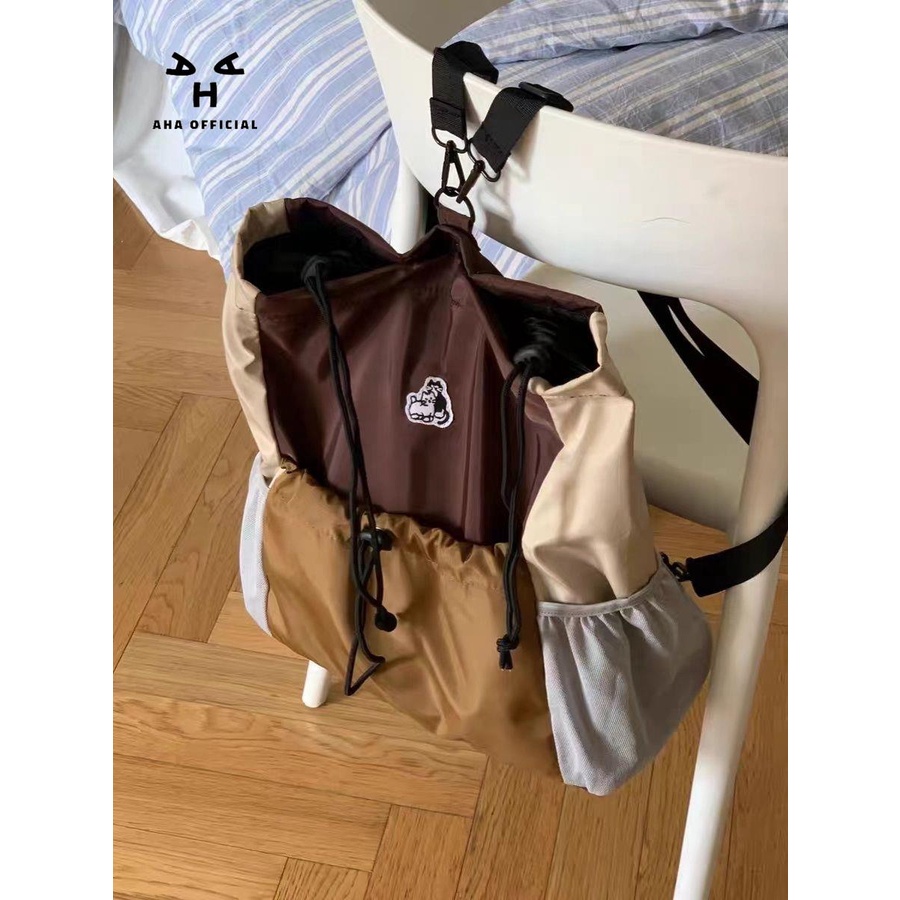 Aha Ba Lô Rút Dây Cỡ Lớn Màu Tương Phản Phong Cách retro Mùa Thu 2023