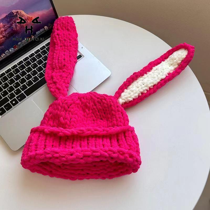 Aha Mũ Len Dệt Kim Thủ Công Đính Tai Thỏ Dài Dễ Thương Ngọt Ngào Thời Trang Thu Đông Chính Hãng Cho Nữ