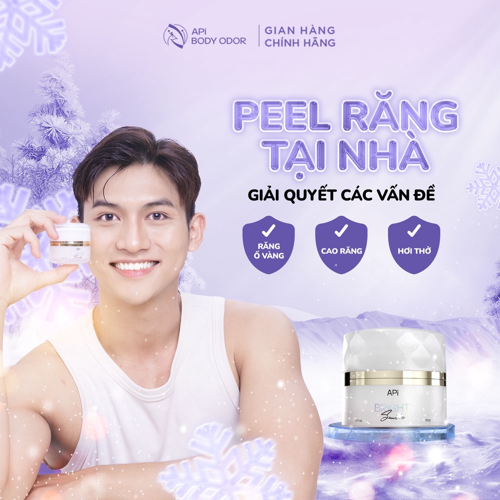 Bột trắng răng Bright Smile, Bột làm trắng răng APi, trắng răng ngay tại nhà- Làm sạch khoang miệng, mảng bám 20g