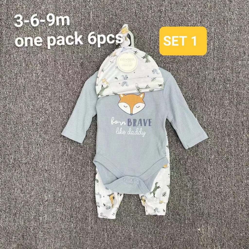 Bộ quần áo sơ sinh dài tay 3 chi tiết - Set Quần Áo Mũ cho bé sơ sinh
