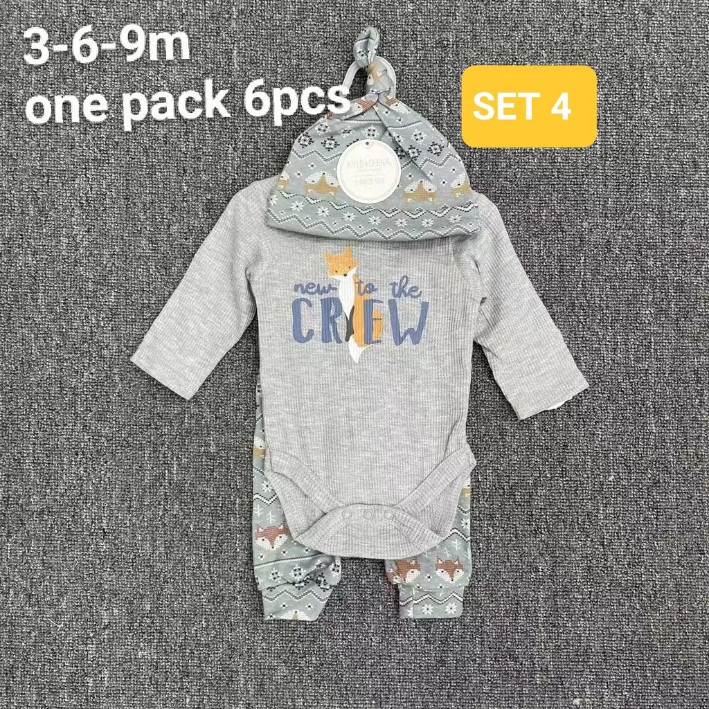 Bộ quần áo sơ sinh dài tay 3 chi tiết - Set Quần Áo Mũ cho bé sơ sinh
