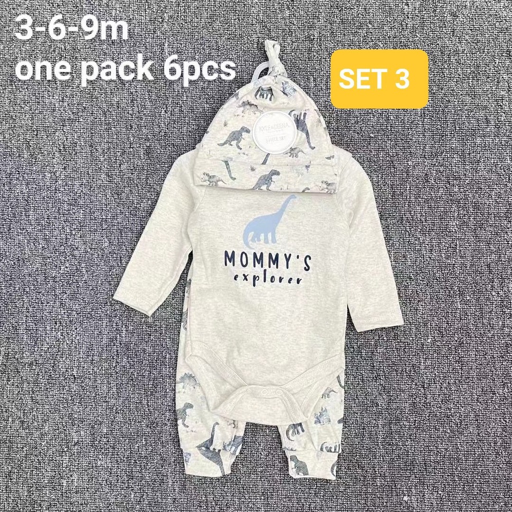 Bộ quần áo sơ sinh dài tay 3 chi tiết - Set Quần Áo Mũ cho bé sơ sinh