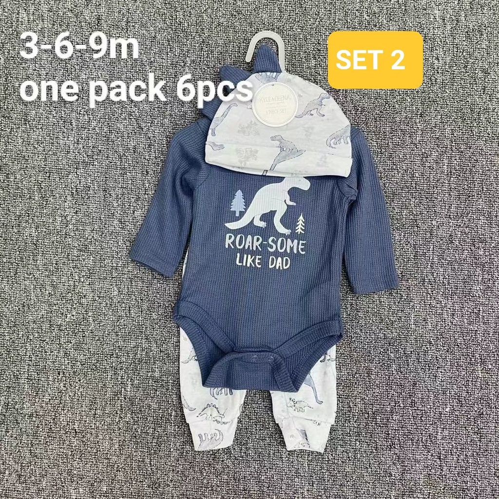 Bộ quần áo sơ sinh dài tay 3 chi tiết - Set Quần Áo Mũ cho bé sơ sinh