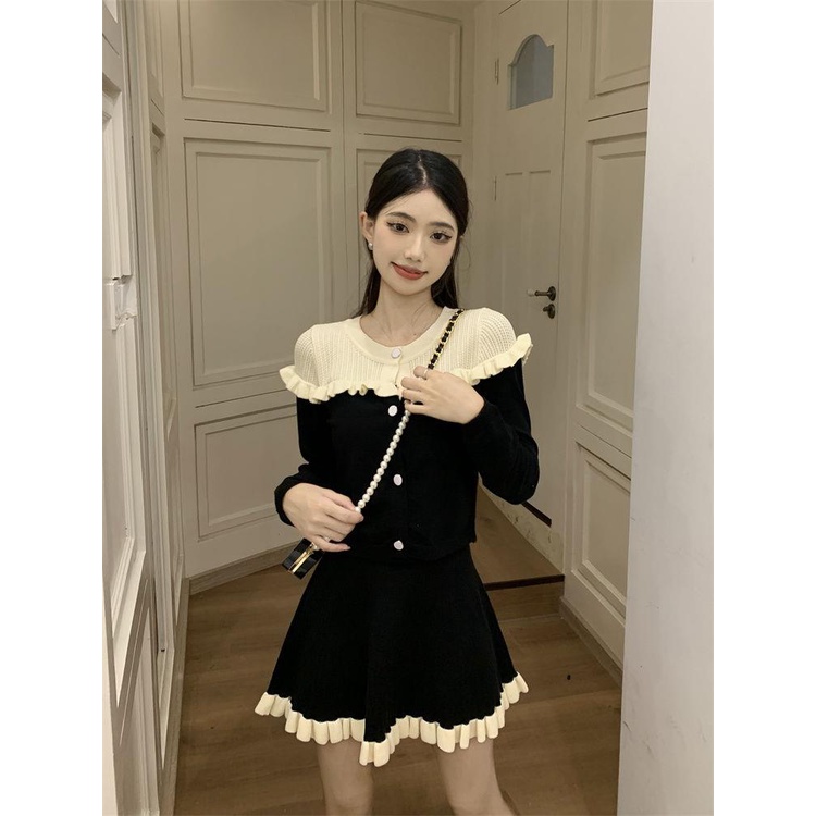 Xiaoxiang Bộ Áo Khoác cardigan Dệt Kim Phối Chân Váy Thời Trang Mùa Thu 2023 Cao Cấp Cho Nữ