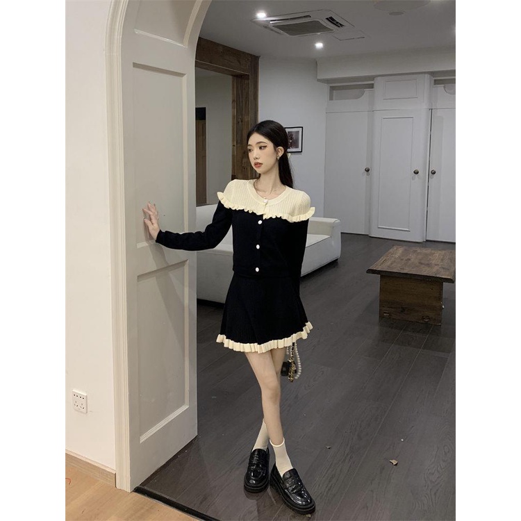 Xiaoxiang Bộ Áo Khoác cardigan Dệt Kim Phối Chân Váy Thời Trang Mùa Thu 2023 Cao Cấp Cho Nữ