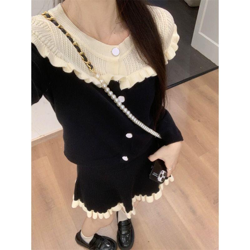 Xiaoxiang Bộ Áo Khoác cardigan Dệt Kim Phối Chân Váy Thời Trang Mùa Thu 2023 Cao Cấp Cho Nữ