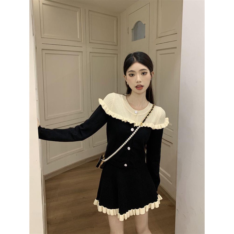 Xiaoxiang Bộ Áo Khoác cardigan Dệt Kim Phối Chân Váy Thời Trang Mùa Thu 2023 Cao Cấp Cho Nữ