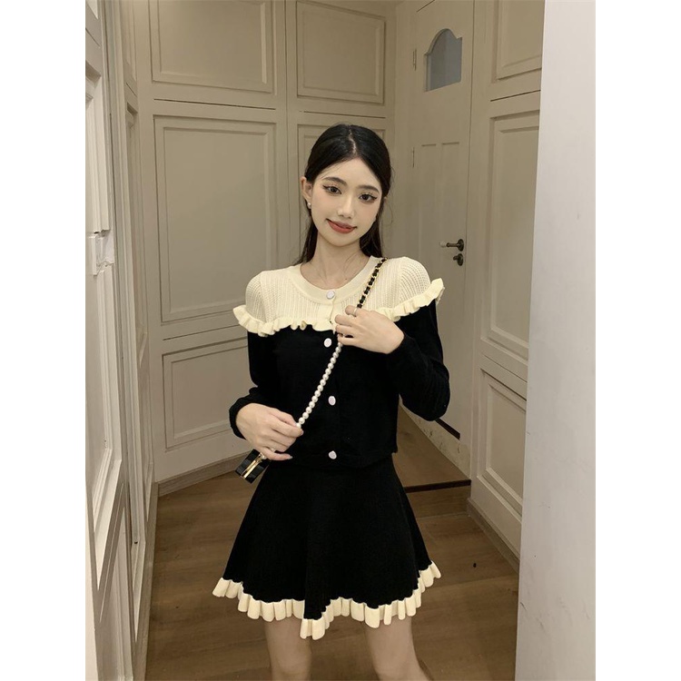 Xiaoxiang Bộ Áo Khoác cardigan Dệt Kim Phối Chân Váy Thời Trang Mùa Thu 2023 Cao Cấp Cho Nữ