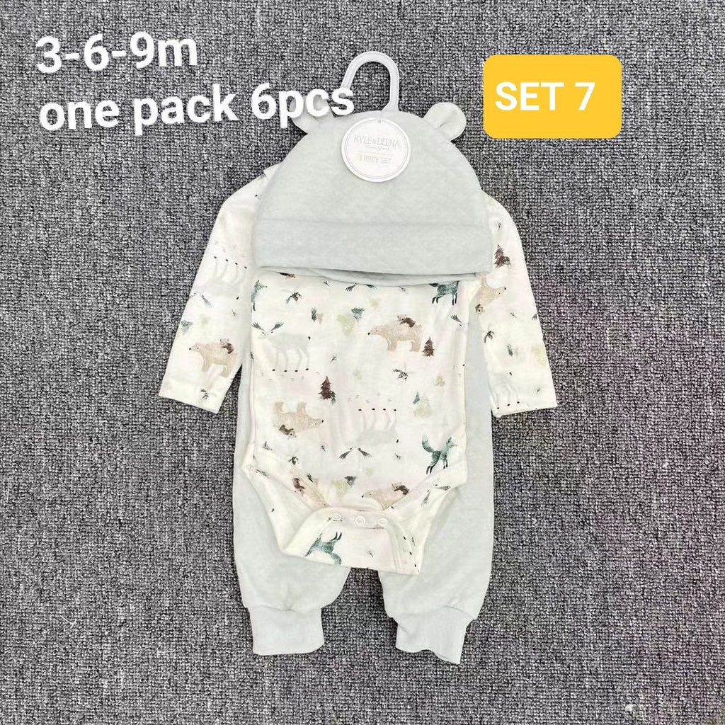 Bộ quần áo sơ sinh dài tay 3 chi tiết - Set Quần Áo Mũ cho bé sơ sinh