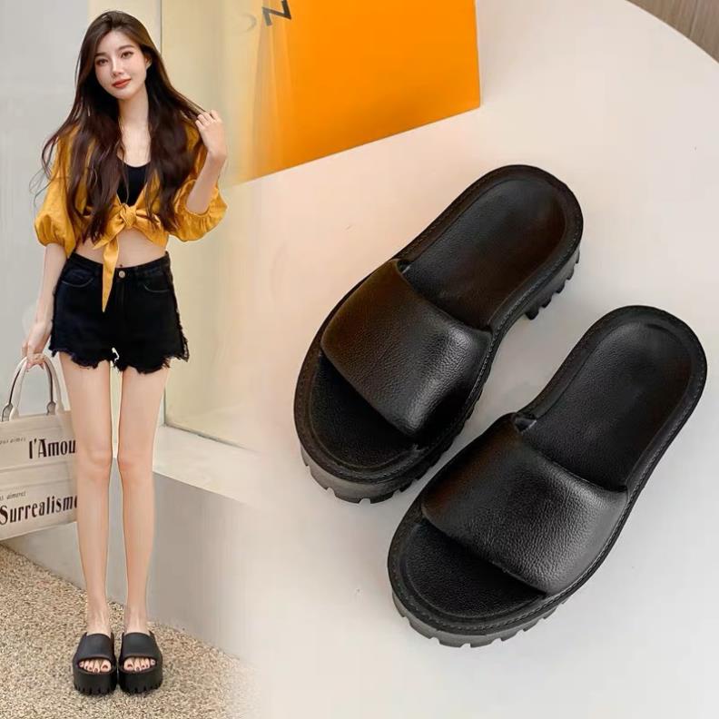 Dép nữ quai ngang đúc nguyên khối dế răng cưa-  Dép bánh mì đế cao sang xịn