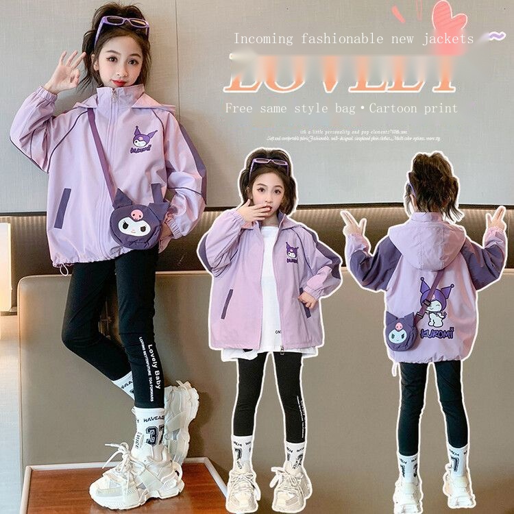 Áo Khoác Gió Phong Cách kuromi Hoạt Hình Thời Trang Xuân Thu 2023 Cho Bé Gái