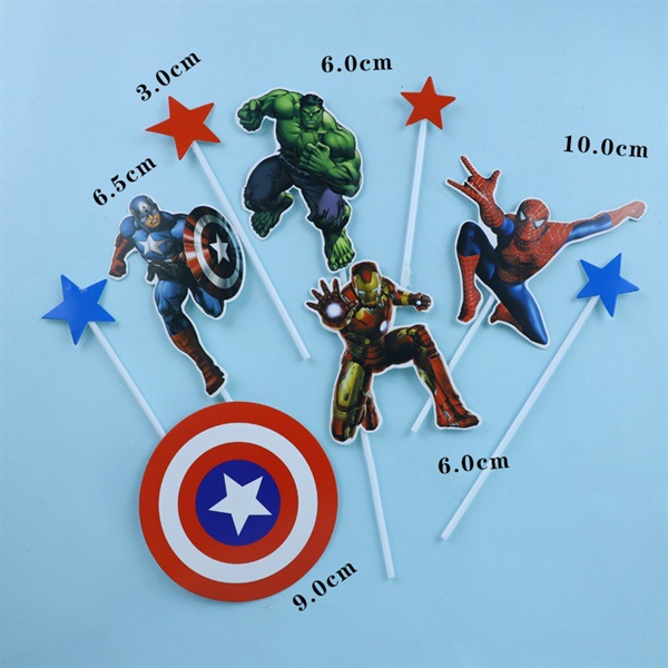 Set 9 que cắm siêu anh hùng Marvel + khiên Captain