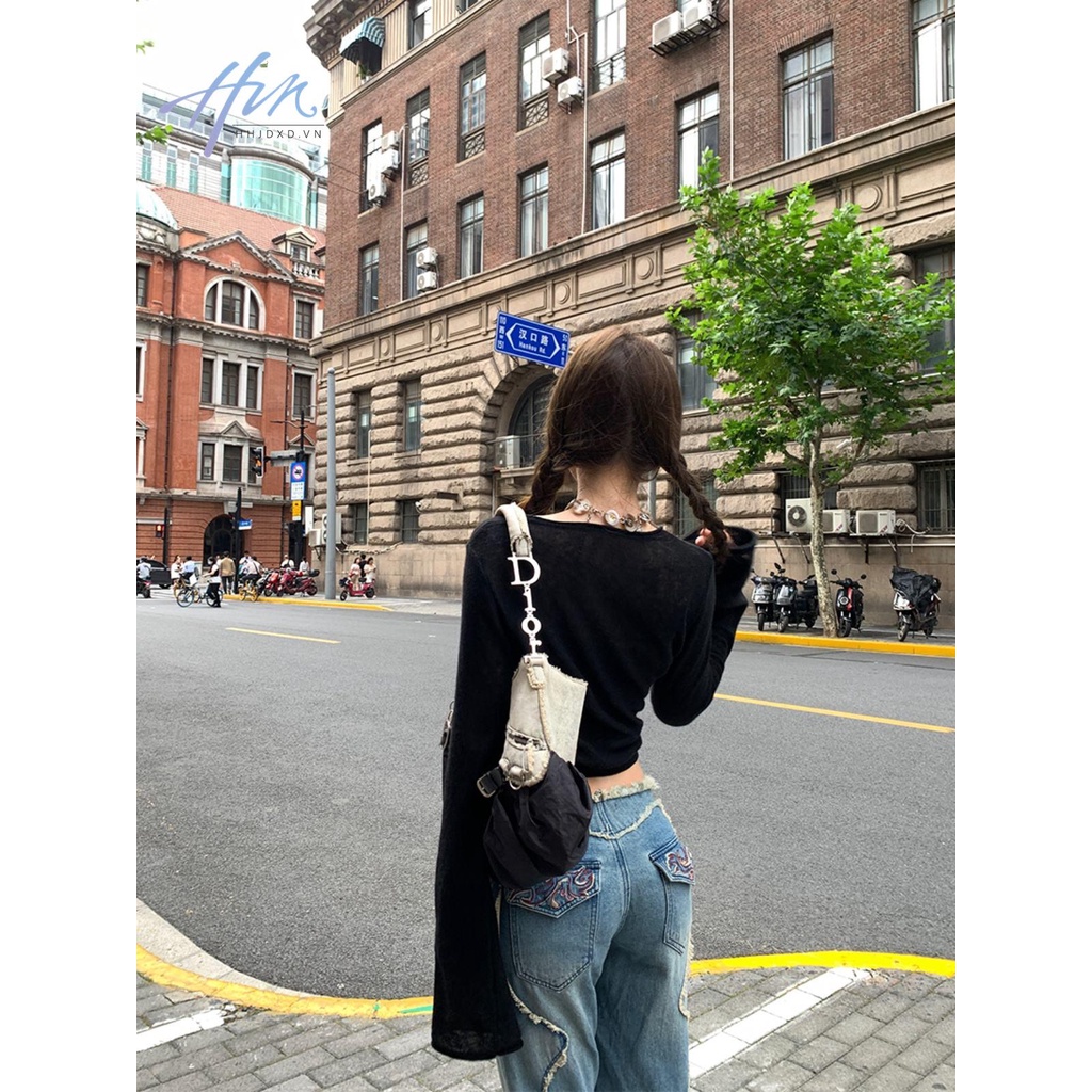 Đen Áo sweater Tay Dài Thắt Nơ Eo Xinh Xắn Thời Trang Cho Nữ
