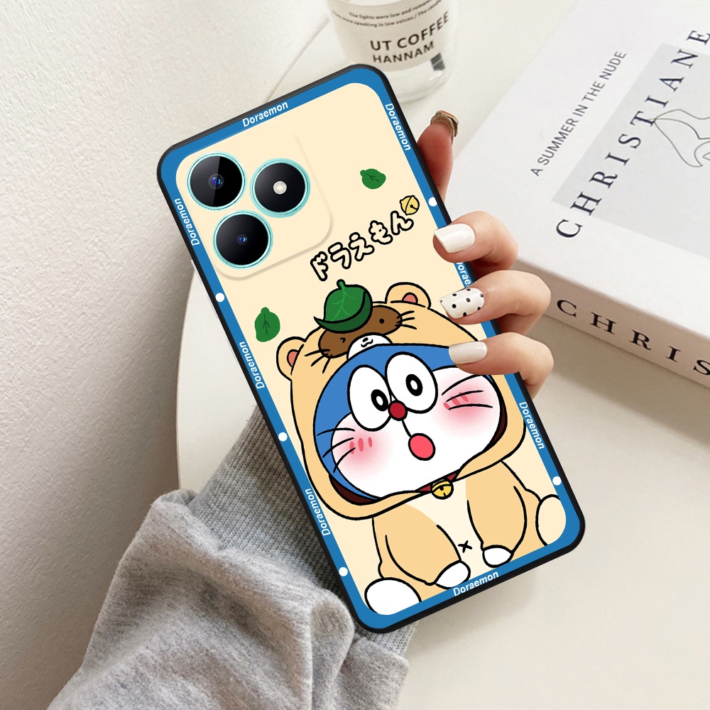 Ốp lưng Realme C51 viền vuông TPU in hình Doraemon dễ thương