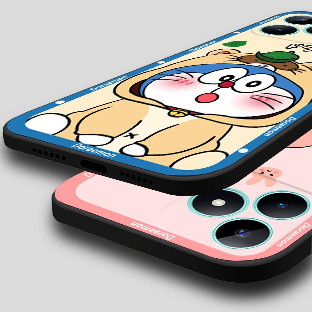 Ốp lưng Realme C51 viền vuông TPU in hình Doraemon dễ thương