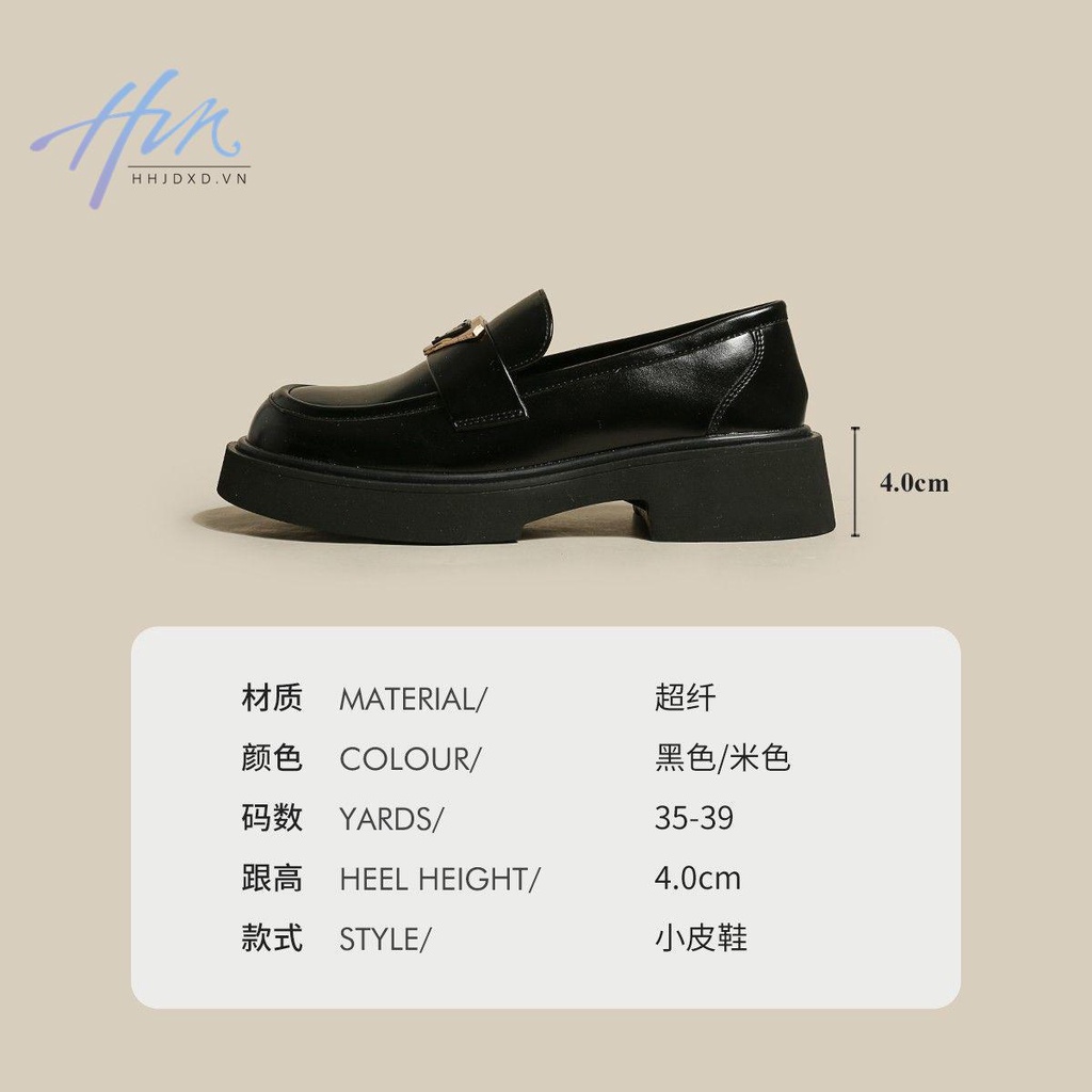 Đen Giày Lười Da Đế Dày Phong Cách Anh Quốc Thời Trang 2023 Cho Nữ