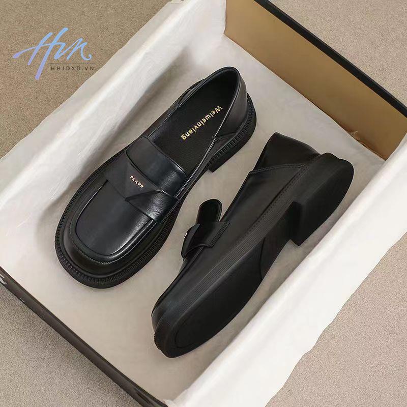 Giày Lười Da Đế Dày Mũi Tròn Phong Cách Anh Quốc Thời Trang Mùa Xuân 2023 Cho Nữ