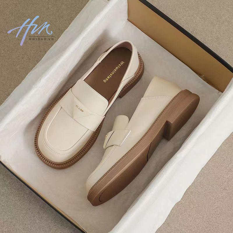 Giày Lười Da Đế Dày Mũi Tròn Phong Cách Anh Quốc Thời Trang Mùa Xuân 2023 Cho Nữ